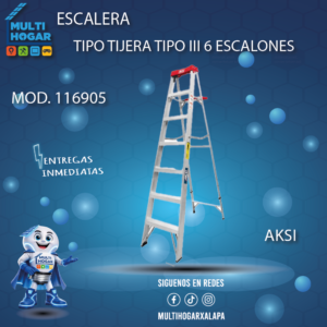 ESCALERA TIPO TIJERA TIPO III 6 PELDAÑOS AKSI COD.116905 ROJA