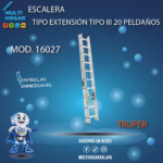 ESCALERA TIPO EXTENSIÒN TIPO III 20 PELDAÑOS TRUPER COD.16027