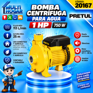 BOMBA CENTRIFUGA PARA AGUA MODELO EUROPEO 1HP PRETUL COD. 20167