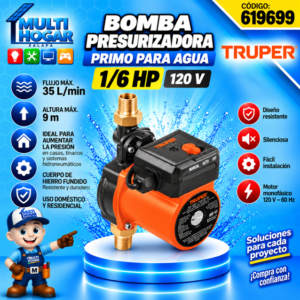 BOMBA PRESURIZADORA PRIMO 1/6 HP 120V COD.619699