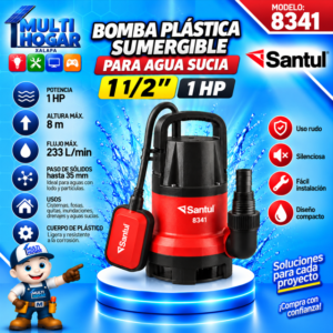 BOMBA PLASTICA SUMERGIBLE PARA AGUA SUCIA 1 1/2" SANTUL MOD. 8341