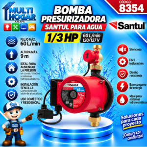 BOMBA PRESURIZADORA 1/3 HP 60 L/MIN 120/127V SANTUL COD.8354