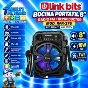 BOCINA PORTATIL 8" 10W/5V LINK BITS MOD. RFR-276 REF. SA8061T COD. 001336