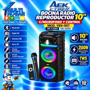BOCINA RADIO REPRODUCTOR 10" C/MICROFONO Y CONTROL MOD. YBX-007 REF. S-10021 COD. 001924