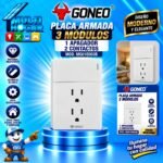 PLACA ARMADA 3 MODULOS 1 APAGADOR 2 CONTACTOS GONEO BLANCO MOD. MG01E003B